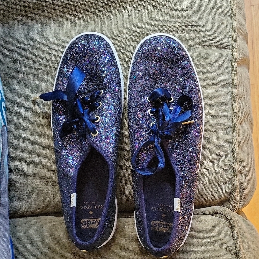 Keds/ Kate Spade Glittery Blue Sneakers with Ribbon Laces
